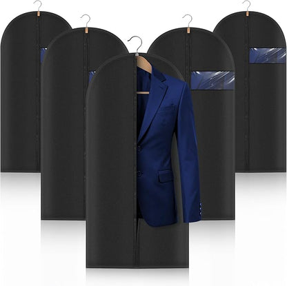 Garment Bags Suit Bags 24 x 47 Inch Garment for Hanging Clothes, Black Cover with Clear Window for Closet Storage（5 Packs）