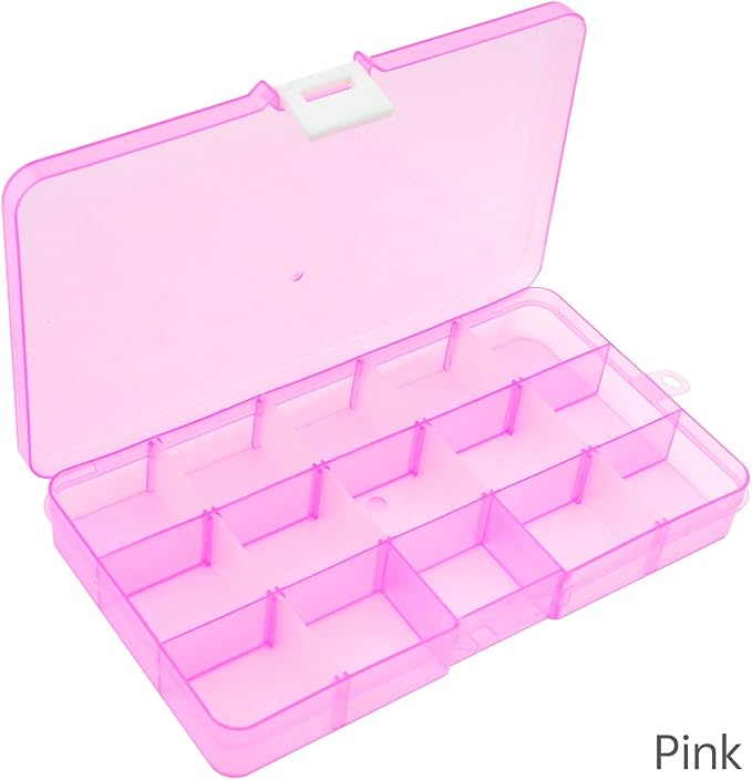 OriGlam 1pcs 17x10CM Plastic Organizer Storage Box with Adjustable Dividers, Jewelry Storage Container Box for Office Supplies Beads Crafts Fishing Tackles (Pink)