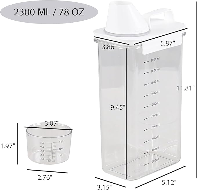3-Pack 78 OZ Plastic Liquid Laundry Detergent Dispenser, Clear Laundry Detergent Dispenser for Powder, Beads, Fabric Softener, Bleach