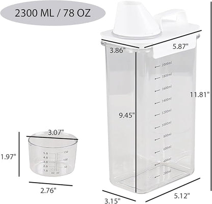 3-Pack 78 OZ Plastic Liquid Laundry Detergent Dispenser, Clear Laundry Detergent Dispenser for Powder, Beads, Fabric Softener, Bleach