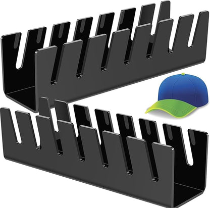 2024 New Hat Stand for Baseball Caps Display and Organizer, No Install Acrylic Hat Holder for 14 Baseball Caps for Bedroom, Closet, Dresser (2 pcs Black)