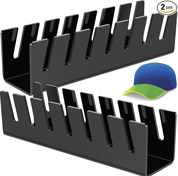 2024 New Hat Stand for Baseball Caps Display and Organizer, No Install Acrylic Hat Holder for 14 Baseball Caps for Bedroom, Closet, Dresser (2 pcs Black)