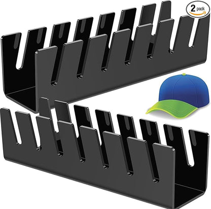 2024 New Hat Stand for Baseball Caps Display and Organizer, No Install Acrylic Hat Holder for 14 Baseball Caps for Bedroom, Closet, Dresser (2 pcs Black)