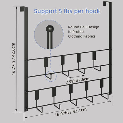 PAPAGIFTREE Over The Door Hooks, Over Door Hanger 9 Hooks, Coat Rack and Towel Rack for Hanging Clothes, Door Towel Hanger and Holder for Bathroom Organizer, Bedroom and Kitchen Black