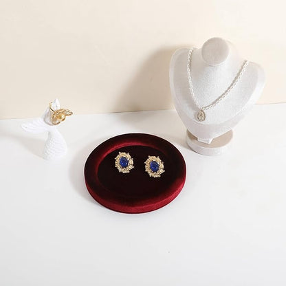 GemeShou Round Jewelry Organizer Plate, Top Microfiber Velvet Jewelry Display Tray, Empty Jewelry Showcase Tray for Necklaces, Bracelets, Rings, Earrings (Red-Small, 5.9 x 5.9 in)