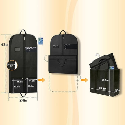 43" Garment Bags for Closet Storage and Travel, Gusseted Hanging Garment Bags for Men Women with Pockets Handles and Zipper, Suit Cover Bags for Clothes, Suits, Dress, Shirts, Coats, Jackets
