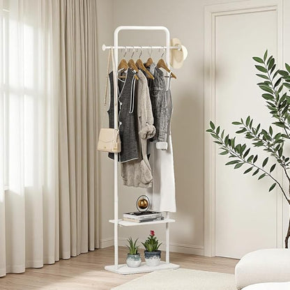 Clothing Rack, White Metal Freestanding Coat Rack, Modern Coat Rack Stand with Marble Base, Small Garment Rack for Boutiques, Entryway (White, 19.7")