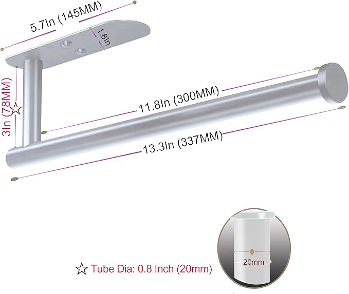 Paper Towel Holder-2pcs Adhesives, Wall-Mounted Paper Towels Roll for Kitchen, Self-Adhesive Under Cabinet Kitchen roll Holder, Both Available in Adhesive and Screws, Stainless Steel for Bathroom RV