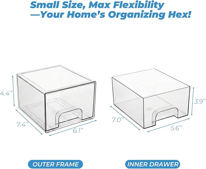 Stowgo Acrylic Drawers Stackable Organizers, 4 Pack Clear Storage Bins for Bathroom Vanity & Countertop, Non-Slip Container for Makeup, Skincare, Hair Accessories & Toiletries