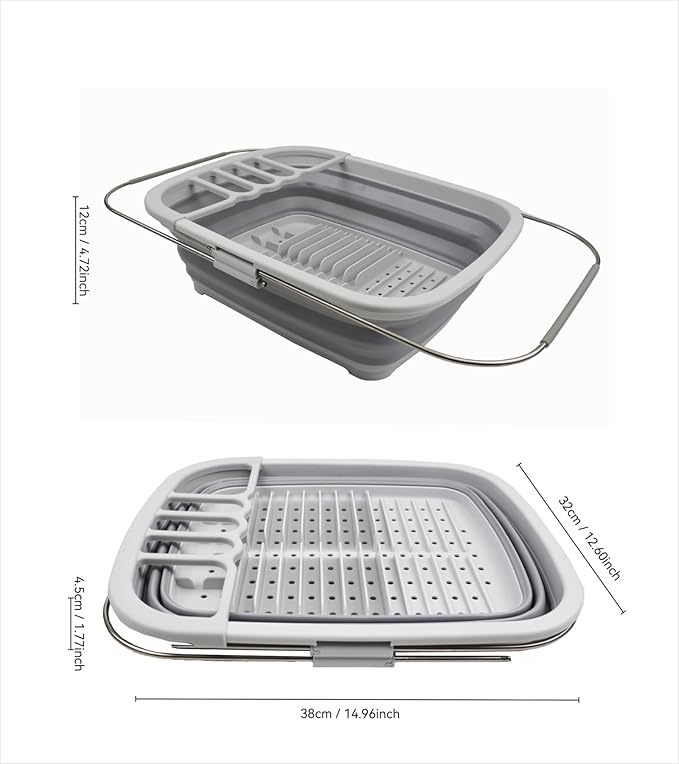 SAMMART 8L (2.11Gallons) Expandable Collapsible Dish Drainer - Foldable Drying Rack - Portable Dinnerware Organizer - Space Saving Kitchen Storage Tray (Grey, 1)