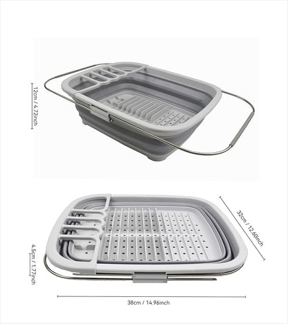 SAMMART 8L (2.11Gallons) Expandable Collapsible Dish Drainer - Foldable Drying Rack - Portable Dinnerware Organizer - Space Saving Kitchen Storage Tray (Grey, 1)