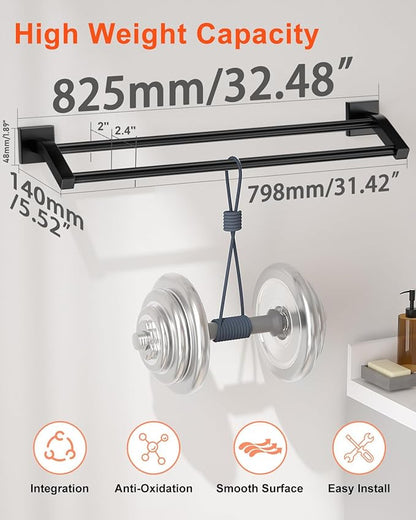Alise Bath Double Towel Bars Towel Racks for Bathroom Lavatory,Wall Mount Towel Holder Heavy Duty SUS304 Stainless Steel Towel Hanger Towel Rail,Matte Black,32 Inch