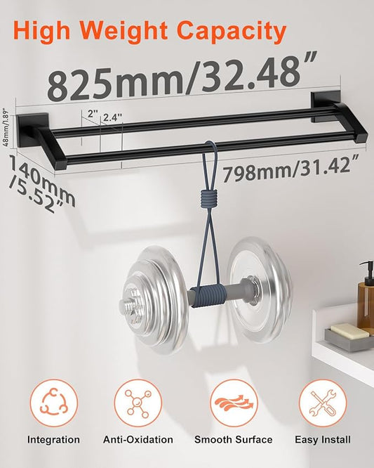 Alise Bath Double Towel Bars Towel Racks for Bathroom Lavatory,Wall Mount Towel Holder Heavy Duty SUS304 Stainless Steel Towel Hanger Towel Rail,Matte Black,32 Inch