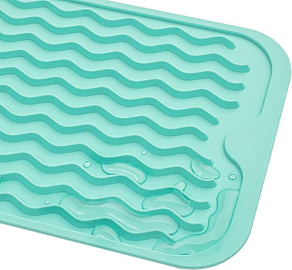 Silicone Dish Drying Mat for Multiple Usage,Easy clean,Eco-friendly,Heat-resistant Silicone Mat for Kitchen Counter or Sink,Refrigerator or Drawer Liner Mint S 12 inches x 6 inches