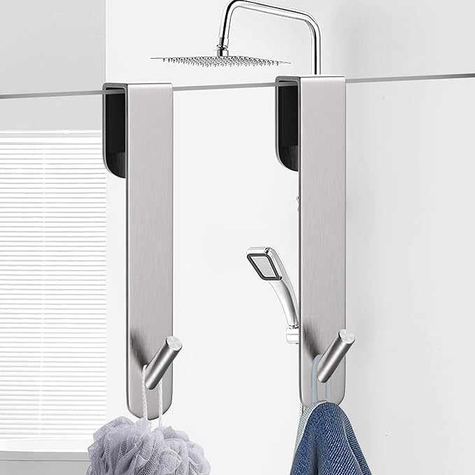 KITHOLD Shower Door Hook, Extended Length Frameless Shower Door Hook (7 Inches), Heavy-Duty Bathrobe Towel Stainless Steel Hook, No Drilling or Adhesive Required, 2-Pack, Silver