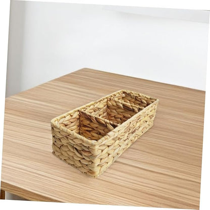 Woven Section Storage Basket Handwoven Organizer for Kitchen Cutlery Office Supplies Bathroom Essentials Compact Stylish Desktop Storage