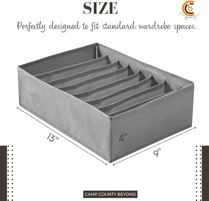 Foldable Wardrobe Clothes Organizer Storage Boxes - Set with 8 Grids- Fabric Shelf Dividers, Small Size Organizer with PPE Sheets, Stackable Clothing Box for Jeans,Pants, Sweaters,T-Shirts (Pack of 4)