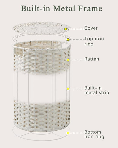 Laundry Basket Round Rattan Laundry Hamper 29.1 Gal(110 L) Handwoven Large Wicker Basket with Handles, Wicker Hamper with Removable Bags and 2 Mesh Bags for Bathroom Living Room White(No Lid)