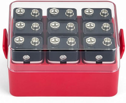 ALCYON Battery Organizer Storage Case, Battery Vault Box Container for 12pcs 9V Batteries, Plastic Clear Protective Battery Holder for Travelling/Home/Office (Red,Small)