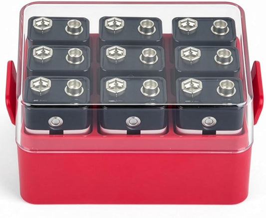 ALCYON Battery Organizer Storage Case, Battery Vault Box Container for 12pcs 9V Batteries, Plastic Clear Protective Battery Holder for Travelling/Home/Office (Red,Small)