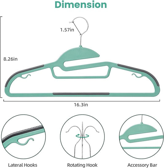 Heavy Duty Plastic Hangers 50 Pack with Non-Slip Design,0.2 Inches Thick,360°Swivel Hook Space Saving Organizer for Bedroom Closet,Shirts,Pants,Strong Enough for Coat(Dusty Blue- S Shaped)