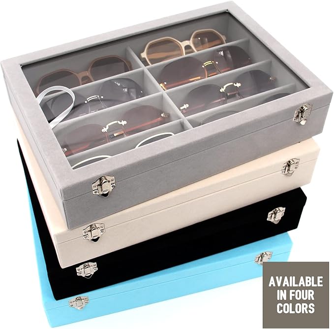 KLOUD City Velvet Sunglasses Organizer, Glasses Storage Box Sunglasses Storage Holder Box,Glasses Display Case with 8 Slots