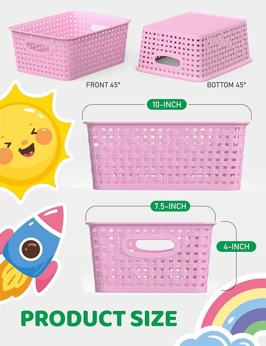 WYT 6-Pack Plastic Small Shelf Storage Weave Baskets Organizing for Cabinets and Pantries, Lavender Purple