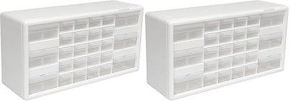 Akro-Mils 26-Drawer Plastic Drawer Storage Cabinet for Garage Organization, Bead Organizer, Building Bricks Storage, Teacher Toolbox, Makeup Organizer, 20-Inch W x 6-Inch D x 10-Inch H, 10124 White