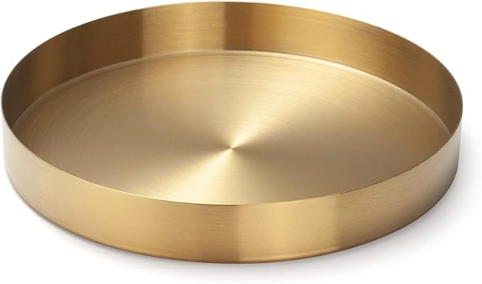 IVAILEX Round Gold Tray Stainless Steel Jewelry, Make up, Candle Plate Decorative Tray (8.6 inches)