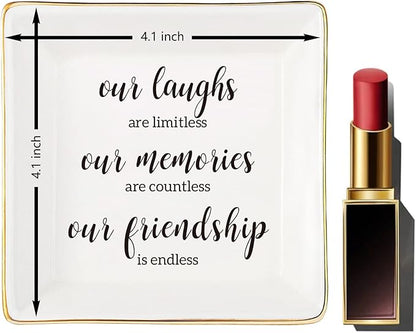 JOYIMARR Endless Friendship Gifts Ceramic Ring Dish Jewelry Tray,Birthday Gifts For Best Friend-Our Laughs Are Limitless,Our Memories Are Countless,Our Friendship Is Endless