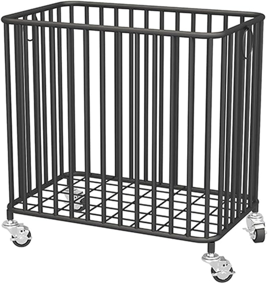 Easyars Rolling Laundry Hamper with Wheels,Large-size Metal Laundry Basket Cart,Clothes or Linen Storage Organize Hamper Bin for Living Room,Bathroom,Closet or Children Bedroom,Black