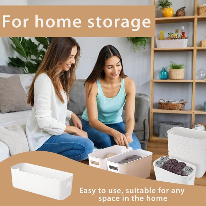 4 Pack White Storage Bin ,10 Inch Storage Bins,Small Plastic Storage Bins, Basket for Bathrooms, Bedrooms, Kitchen, Office, Cupboard, Utility Rooms