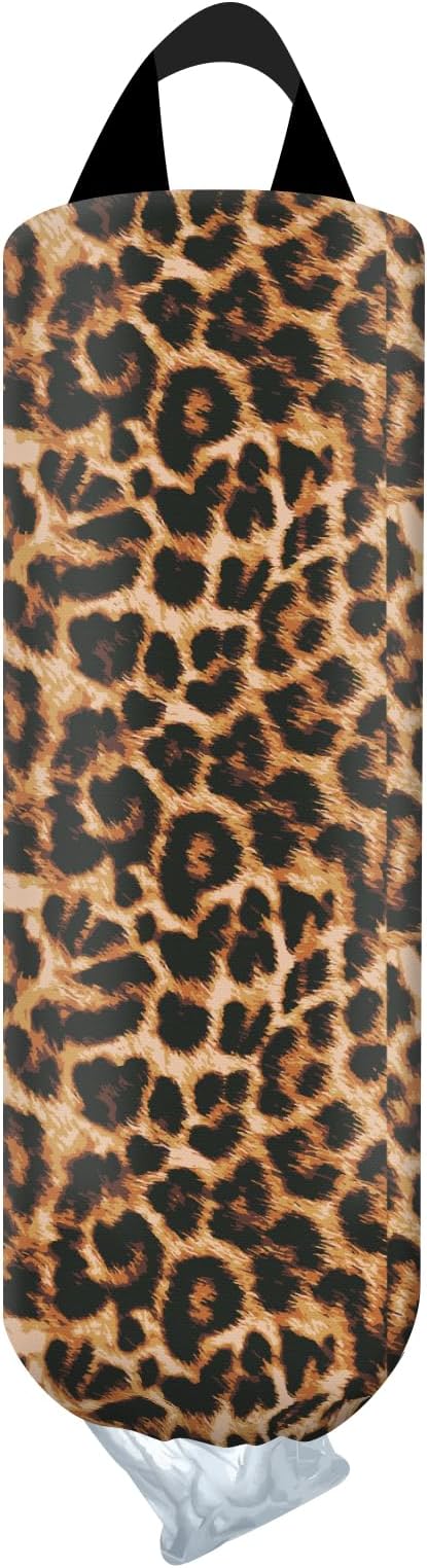Plastic Bag Holder, Wall Mount Grocery Bag Organizer, Funny Hanging Trash Bag Storage Dispenser for Home Kitchen Luxuious Leopard
