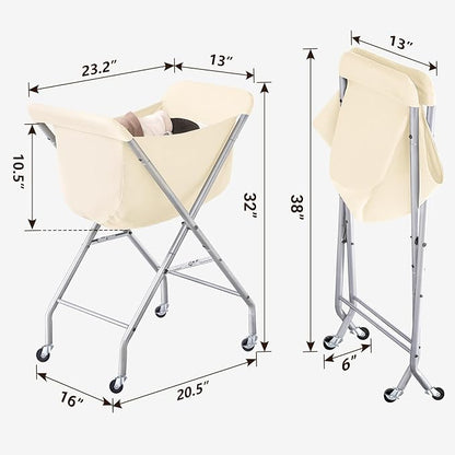 ELYKEN Laundry Cart with Wheels, 32”H Easy Rolling Laundry Hamper with Removable Liner Bag, Sturdy Metal Frame Clothes Basket with 4 Casters and 2 Brakes