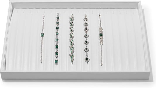 16 Slots Leather Necklace Bracelet Tray White Jewelry Trays Jewelry Drawer Organizer for Necklace Bracelets Watch Storage Display