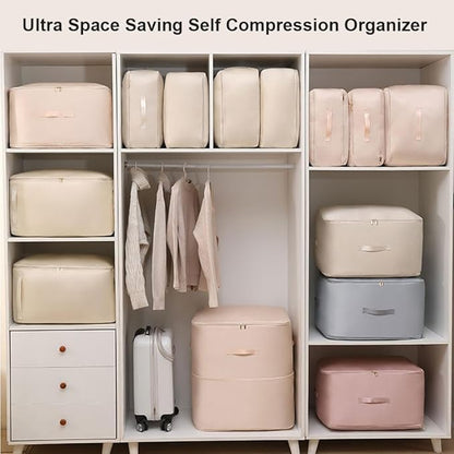 Ultra Space Saving Self Compression Organizer, 3-Layer Washable Comforter Storage Bag, Compression Bags for Storage for Storing and Organizing Winter Blanket, Duvets (2*Medium Gray)