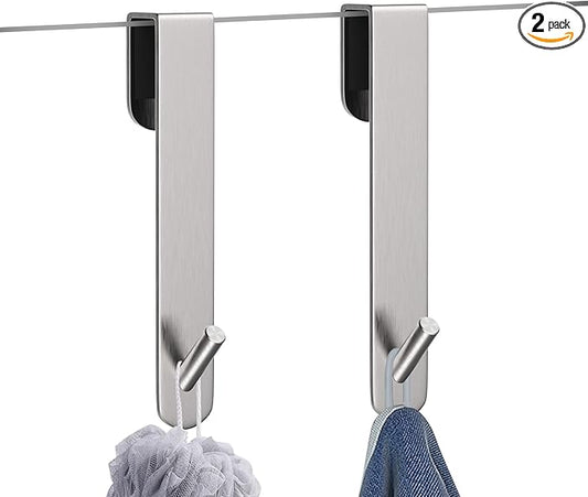 KITHOLD Shower Door Hook, Extended Length Frameless Shower Door Hook (7 Inches), Heavy-Duty Bathrobe Towel Stainless Steel Hook, No Drilling or Adhesive Required, 2-Pack, Silver