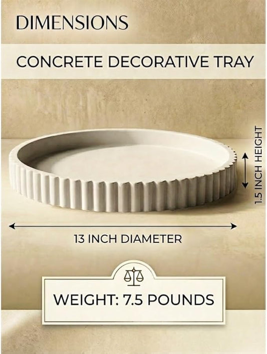 Vivere Home 13-Inch Concrete Round Tray Home Decor for Coffee Table Decor - Round Coffee Table Tray - Circular Kitchen Island Trays - Decorative Trays- Gray