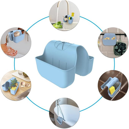 OKeanu Sponge Holder for Kitchen Sink, Silicone Sink Saddle Caddy Organizer Rack, Sponges Holder Over Faucet, Hanging Kitchen Organizer Accessories Rack Basket - Light Blue