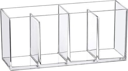 Amazing Abby - Glamour - Acrylic 4-Compartment Makeup Organizer, Transparent Plastic Makeup Brush Holder, Perfect Bathroom Vanity Storage Solution for Makeup Brushes, Eyebrow Pencils, and More