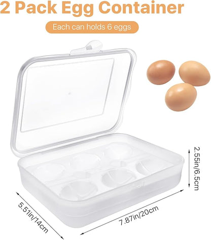 2 Pack Egg Container for Refrigerator, Shockproof 6 Grid Egg Storage Box Plastic Crisper Egg Holder for Countertop, Portable Egg Carriage for Outdoor Camping Picnic