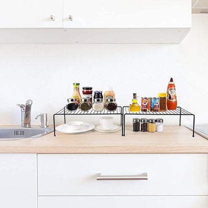 Large (16.1 x 10.2 Inch) Cabinet Storage Shelf Rack, Shelves，Kitchen Counter and Cabinet Shelf, Storage Rack Organizer for Kitchen, Fridge, Cabinet, Bathroom Cupboard (Black, 4)