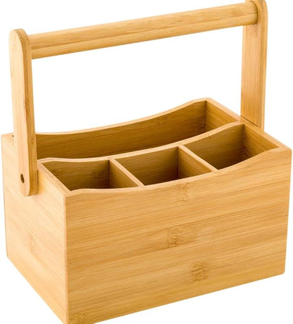 Restaurantware-8.25 x 5 x 9.25 Inch Silverware Caddy With Napkin Holder, 1 Durable Outdoor Utensil Holder - Built-In Handle, 4 Slots, Bamboo Picnic Silverware Holder, For Knives, Forks, And Spoons,