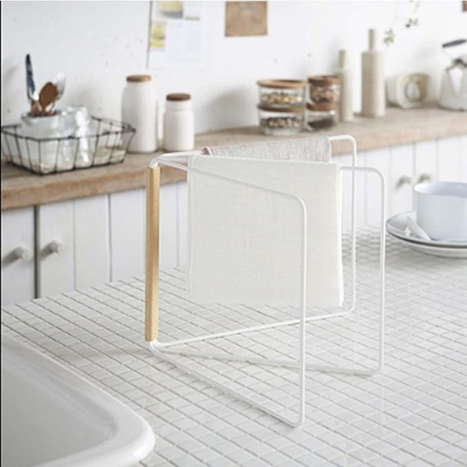 Kitchen Countertop Dish Cloth Drying Rack, Dish Rag Holder 3 Arms Folding Dishcloth Holder Dish Cloth Rag Towel Hanging Rack Organizer, White(White)