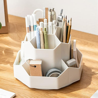 Rotating Art Supply Storage Organizer,Pencil Holder with 9 Compartment, Pen Storage Organizer, for Kids Art Desk, Homeschool Supplies, Home Office Desktop Organizer(White)