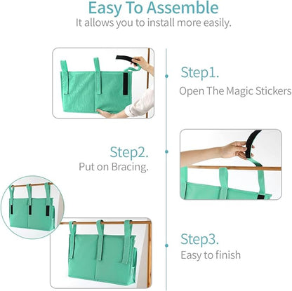 Bseash Bunk Bed Organizer, Bedside Caddy Hanging Bed Organizer Storage Bag 8 Pockets, for College Dorm Rooms Bed, Hospital Bed, Baby Bed Rails, 600D Oxford Cloth (Light Green)