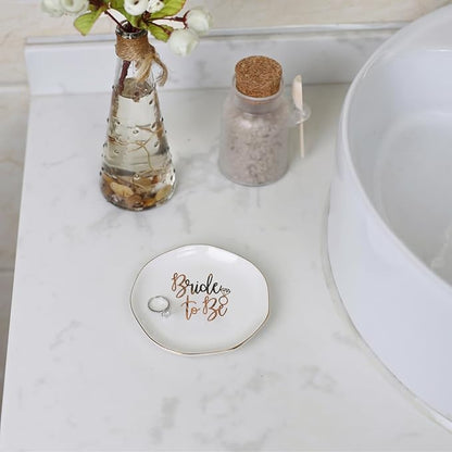 VINCOMIC Wedding Ring Dish For Bride-Bride To Be Jewelry Dish Tray-Ceramic White
