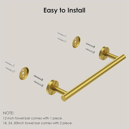 FORIOUS Towel Bar Wall Mounted, Stainless Steel Towel Racks for Bathroom, Includes Wall Mounting Hardware (Brushed Gold, 14 Inch)