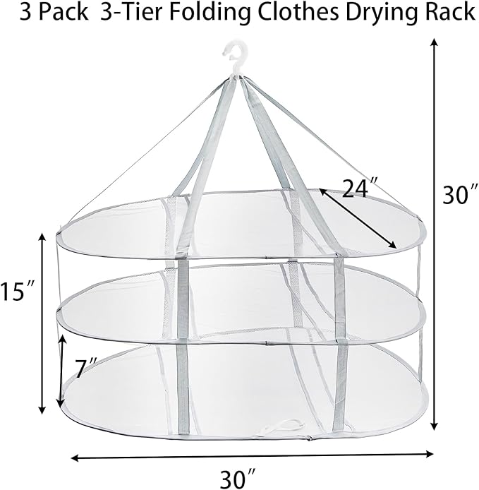 Jucoan 3 Pack 3-Tier Lay Flat Sweater Drying Rack, Folding Mesh Clothes Drying Rack for Toys, Sweaters, Delicates