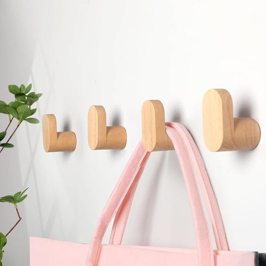 Wood Wall Hooks, Modern Minimalist Wood Hooks Wall Mounted, Natural Wooden Wall Coat Hook Rack, Wooden pegs for Hanging Hat, Towel, Robe, Bag (Pack of 4pcs)